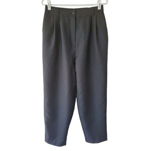Bentley Size 14 Black Pinstriped Pleated Front Polyester Two Pocket Pants